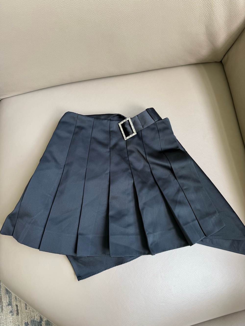 A.L.C. Black Pleated Mini Skirt with Buckle Detail